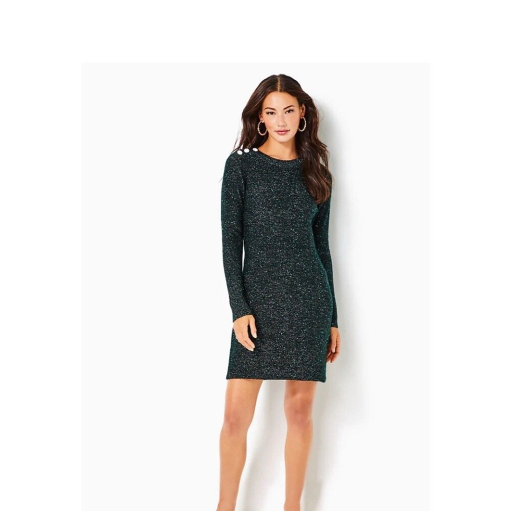 NWT Lilly Pulitzer morgen sequin sweater dress evergreen metallic